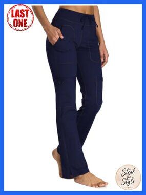 Women's Straight Wide Leg Yoga Scrub Pants Two-Way Stretch Drawstring
